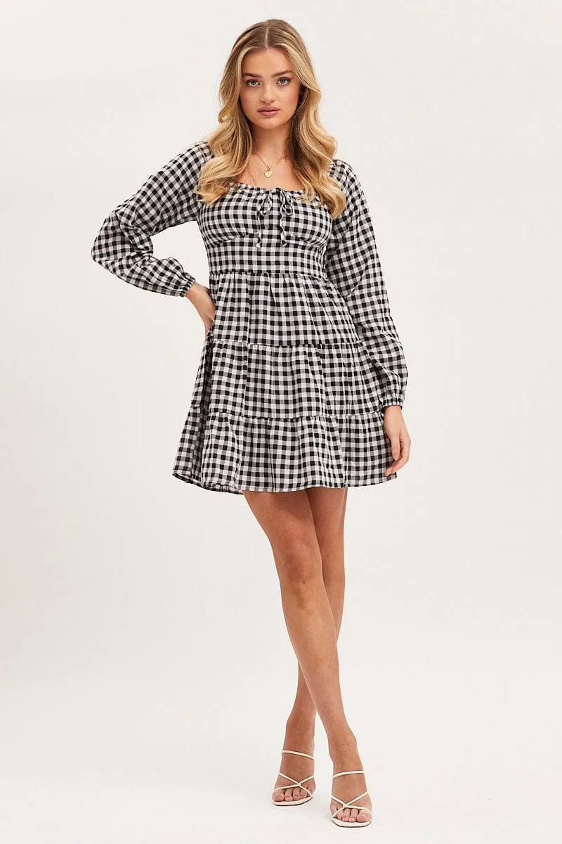 Check Fit And Flare Dress Long Sleeve Square Neck sold by Ally Fashion product image thumbnail 2