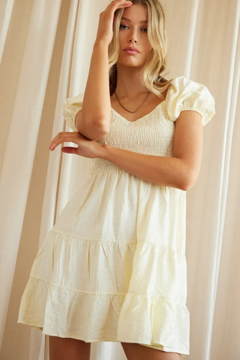 Beige Fit And Flare Dress Short Sleeve Scoop Neck sold by Ally Fashion product image thumbnail 4
