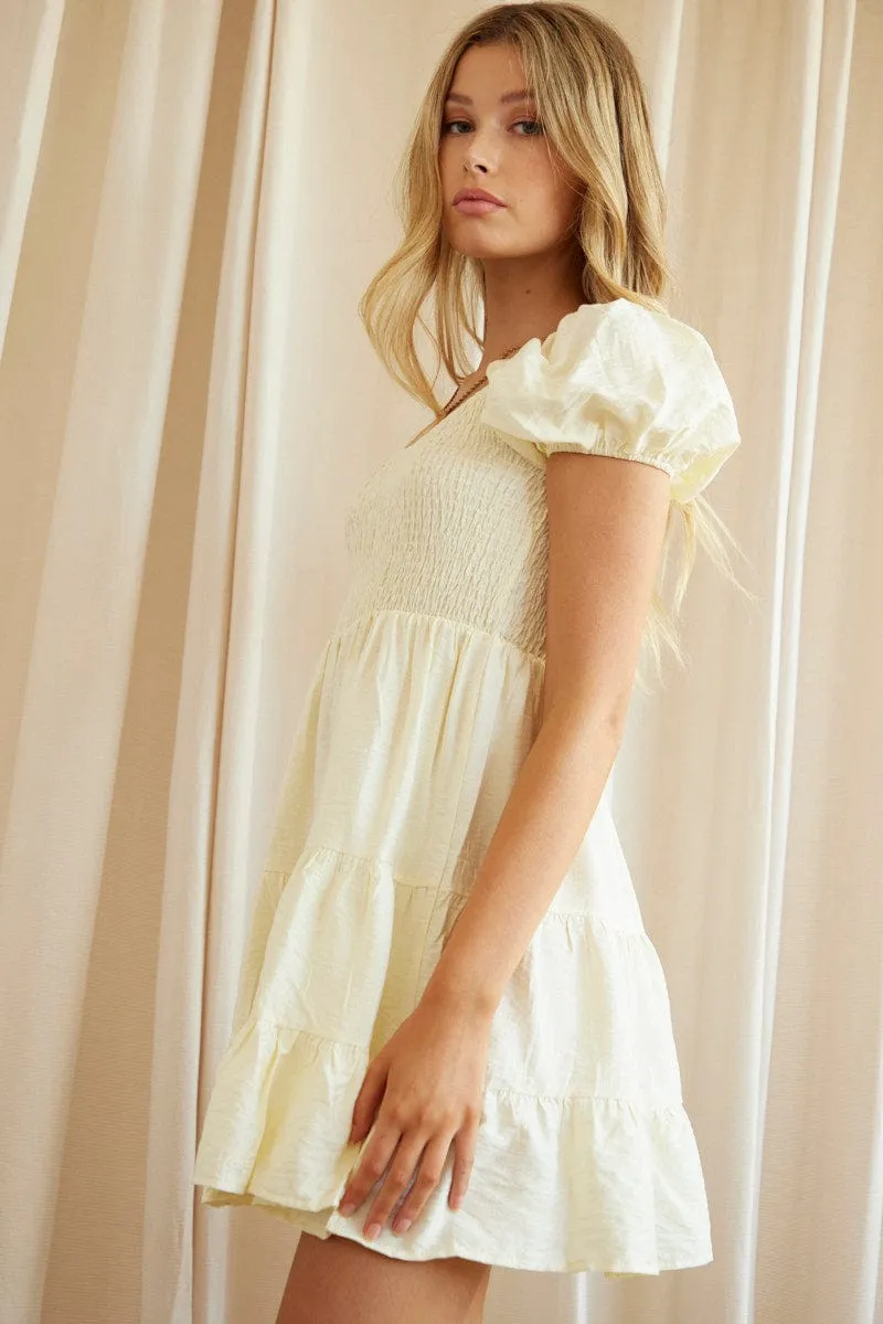 Beige Fit And Flare Dress Short Sleeve Scoop Neck sold by Ally Fashion product image thumbnail 3