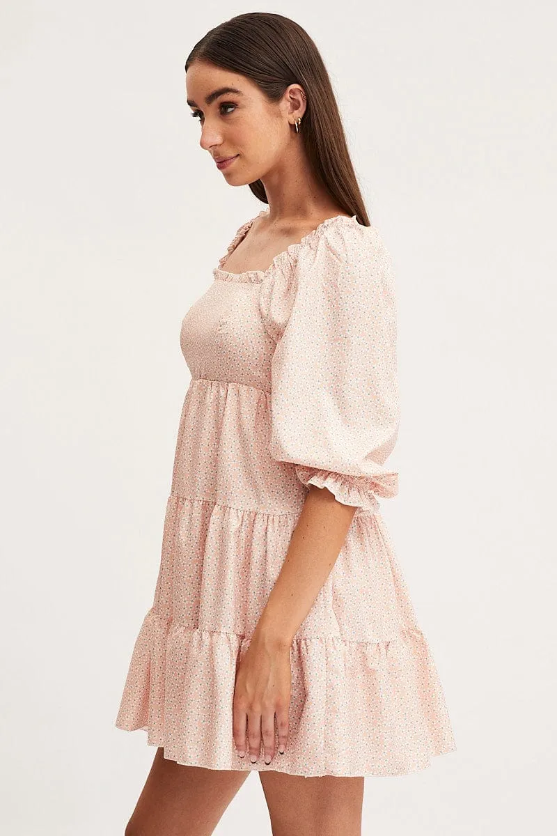 Ditsy Print Fit And Flare Dress Long Sleeve Square Neck sold by Ally Fashion product image thumbnail 4