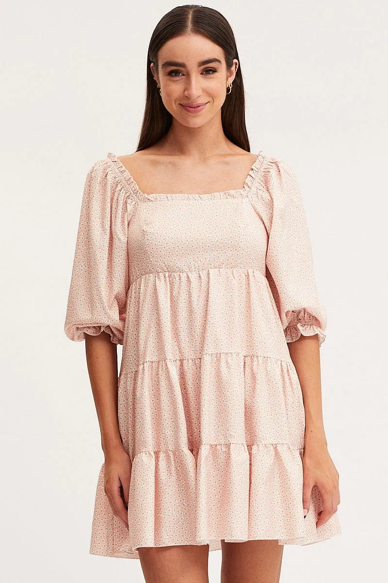 Ditsy Print Fit And Flare Dress Long Sleeve Square Neck sold by Ally Fashion product image thumbnail 3