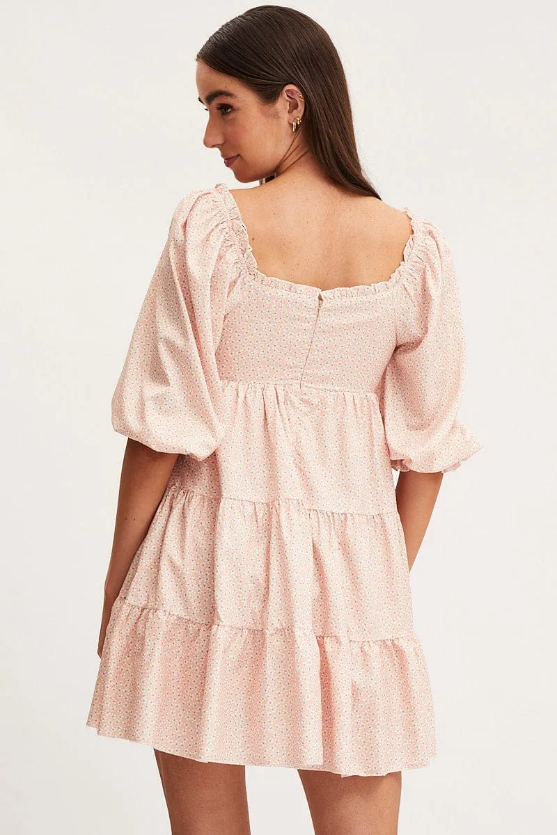 Ditsy Print Fit And Flare Dress Long Sleeve Square Neck sold by Ally Fashion product image thumbnail 5