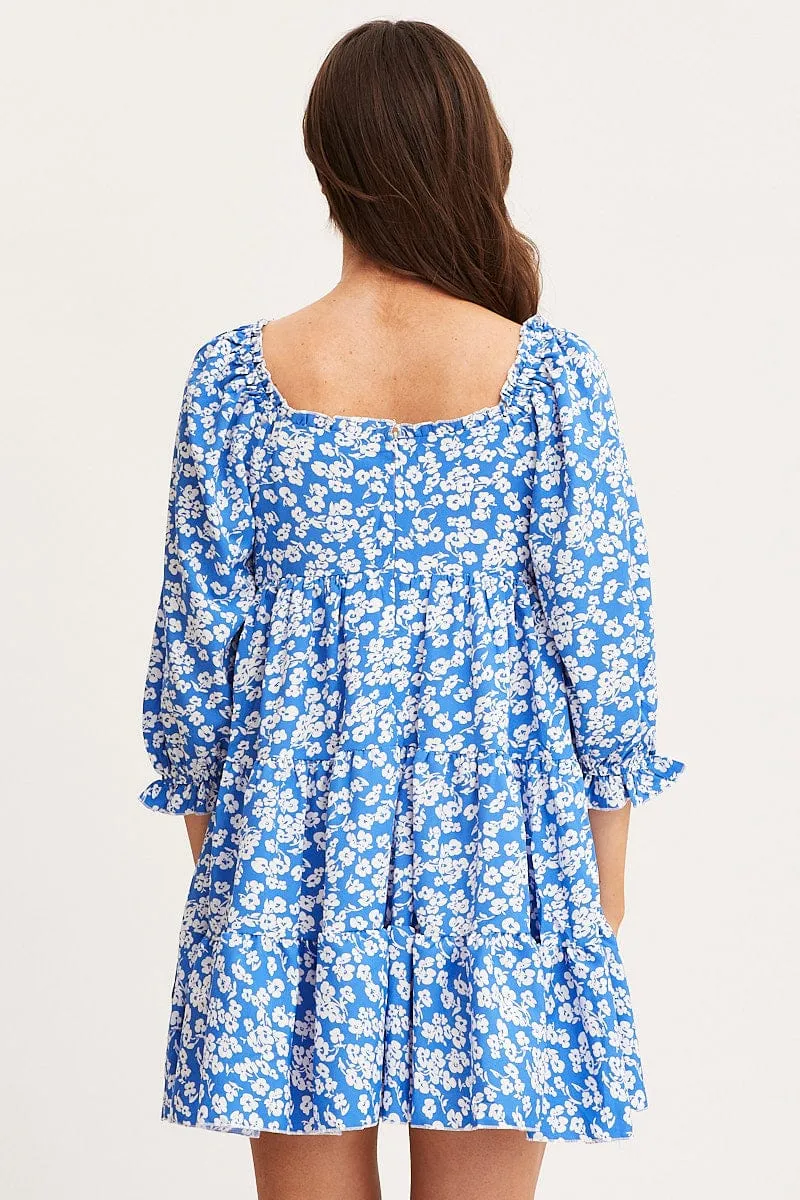 Ditsy Print Fit And Flare Dress Long Sleeve Square Neck sold by Ally Fashion product image thumbnail 5