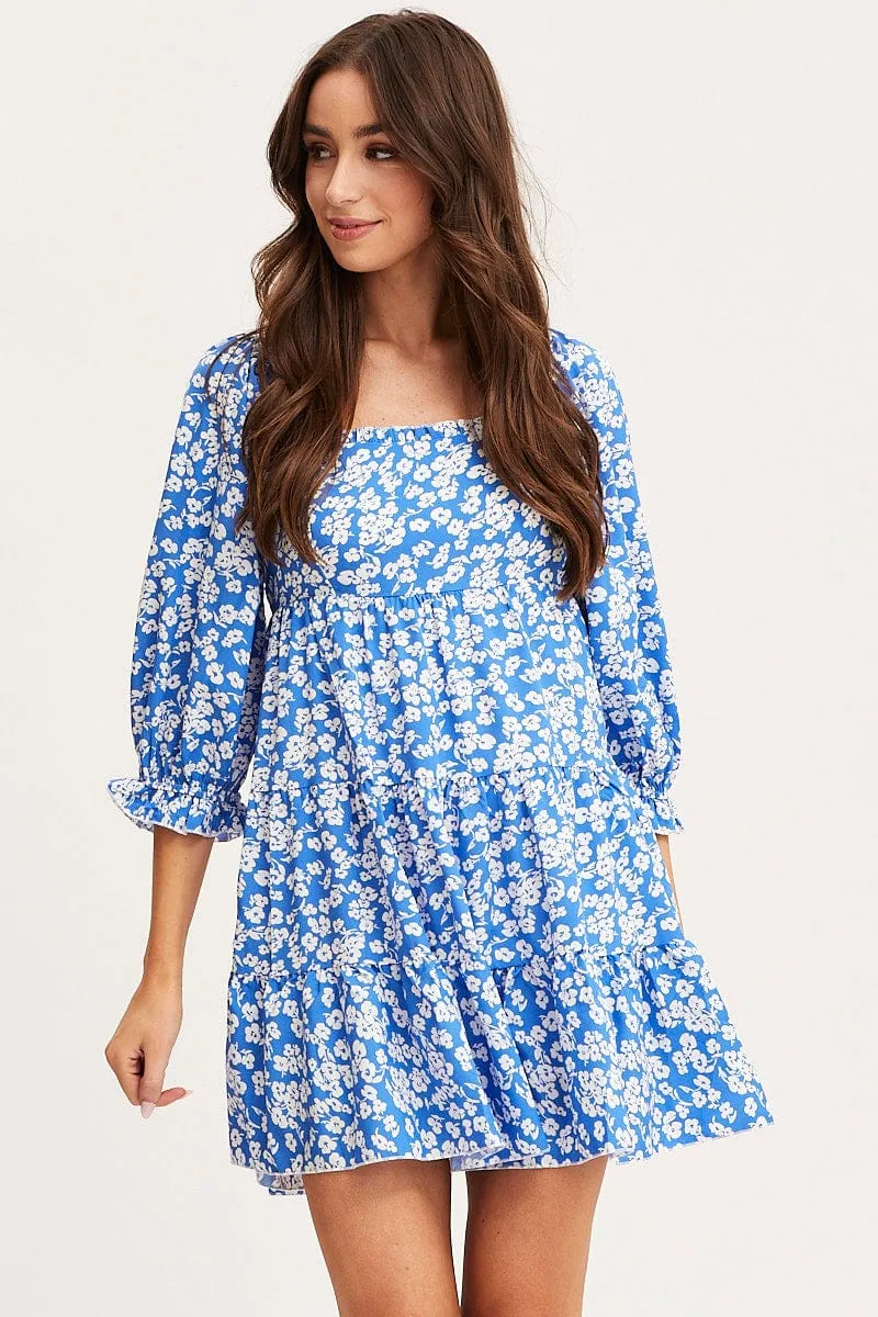 Ditsy Print Fit And Flare Dress Long Sleeve Square Neck sold by Ally Fashion product image thumbnail 3