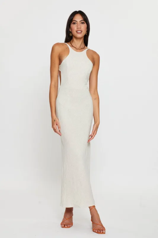 Beige Maxi Dress Sleeveless Racer Neck sold by Ally Fashion