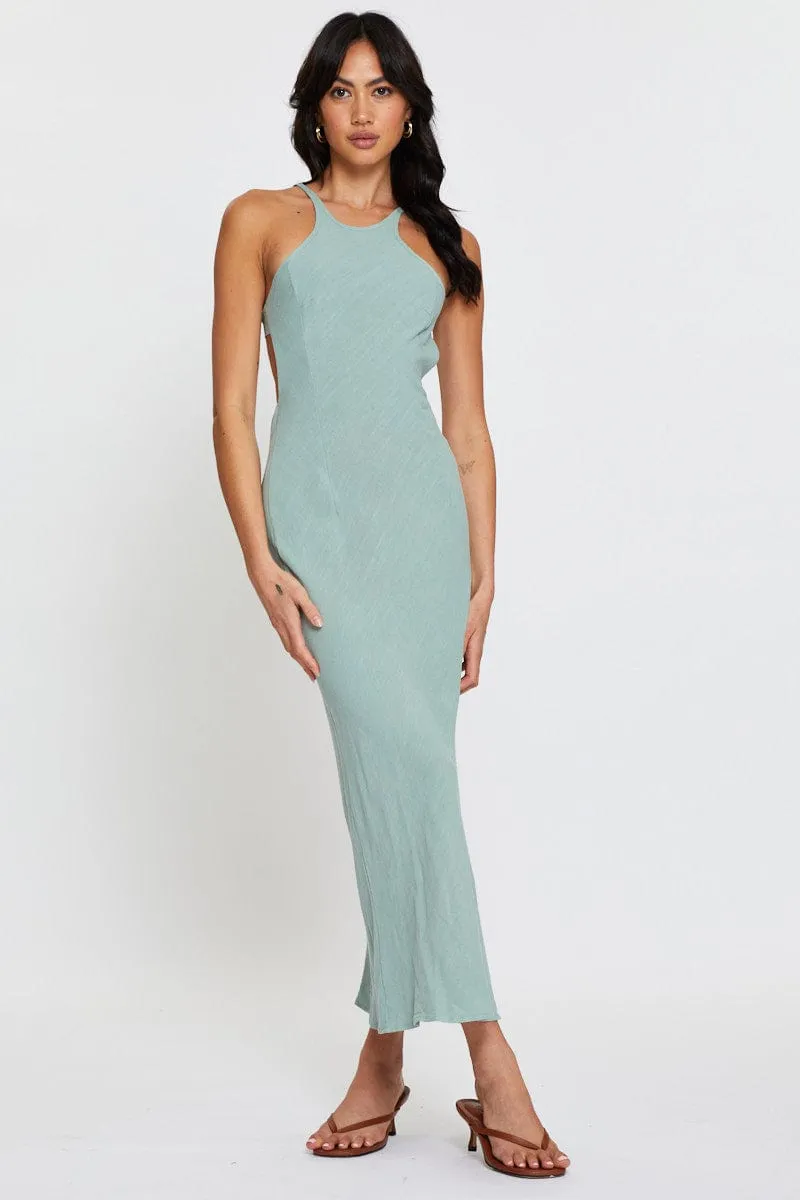 Green Maxi Dress Sleeveless Racer Neck sold by Ally Fashion product image thumbnail 3