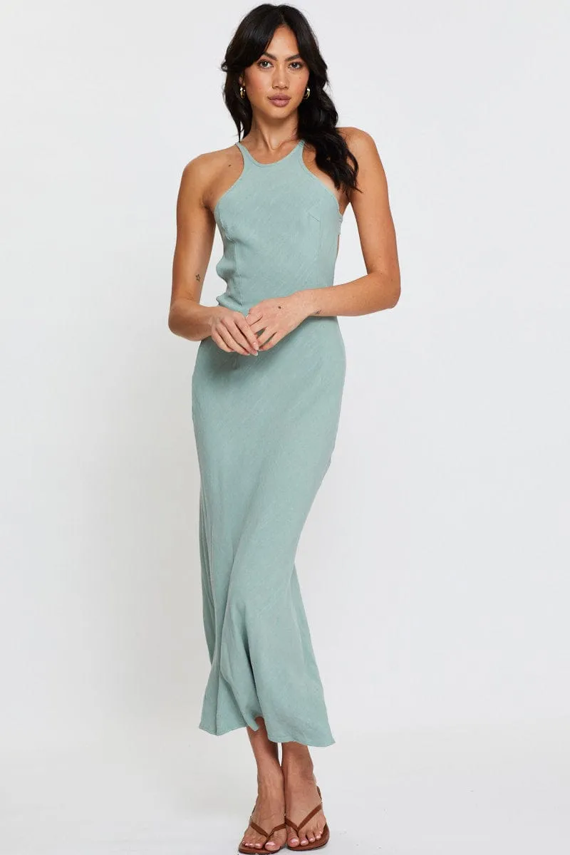 Green Maxi Dress Sleeveless Racer Neck sold by Ally Fashion