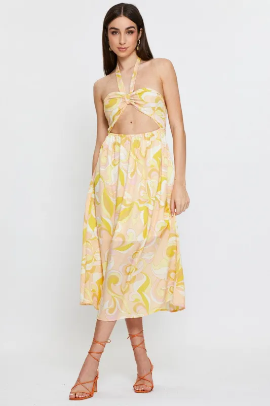 Abstract Print Maxi Dress Sleeveless Halter Neck sold by Ally Fashion