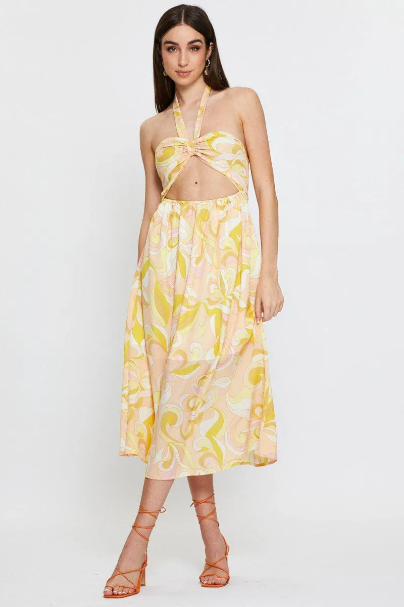 Abstract Print Maxi Dress Sleeveless Halter Neck sold by Ally Fashion