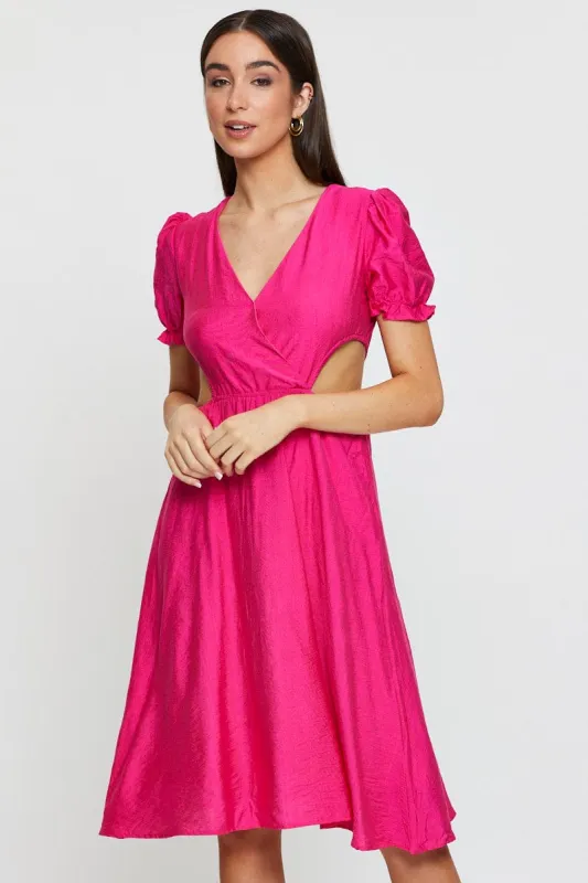 Pink Midi Dress Short Sleeve V Neck sold by Ally Fashion