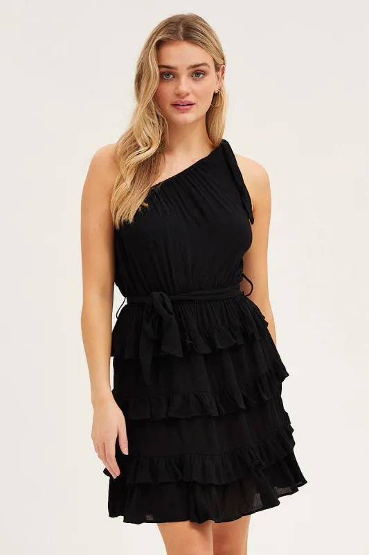 Black Mini Dress One Shoulder Sleeveless sold by Ally Fashion