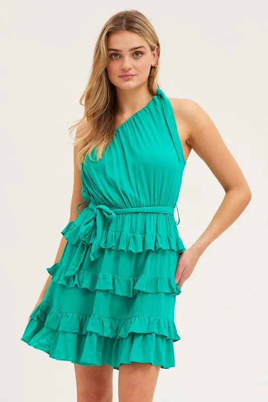 Green Mini Dress One Shoulder Sleeveless sold by Ally Fashion