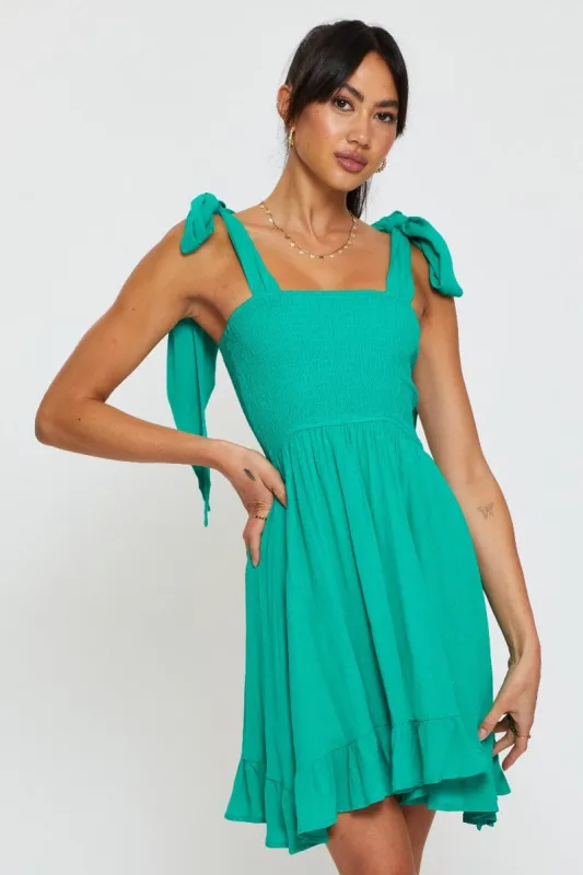 Green Fit And Flare Dress Sleeveless Tie Shoulder sold by Ally Fashion