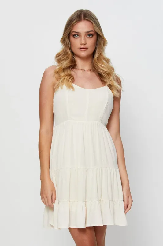 Beige Mini Dress Sleeveless Sweetheart Neckline sold by Ally Fashion