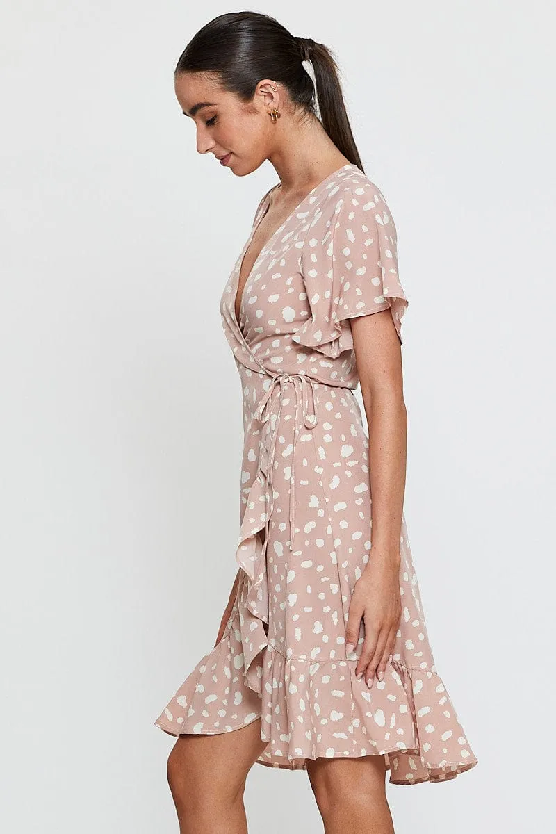 Geo Print Wrap Dress Short Sleeve Ruffle Hem sold by Ally Fashion product image thumbnail 4