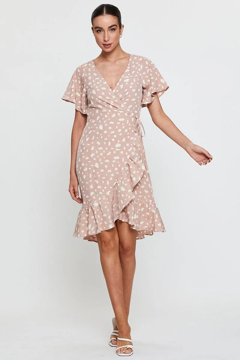 Geo Print Wrap Dress Short Sleeve Ruffle Hem sold by Ally Fashion product image thumbnail 2