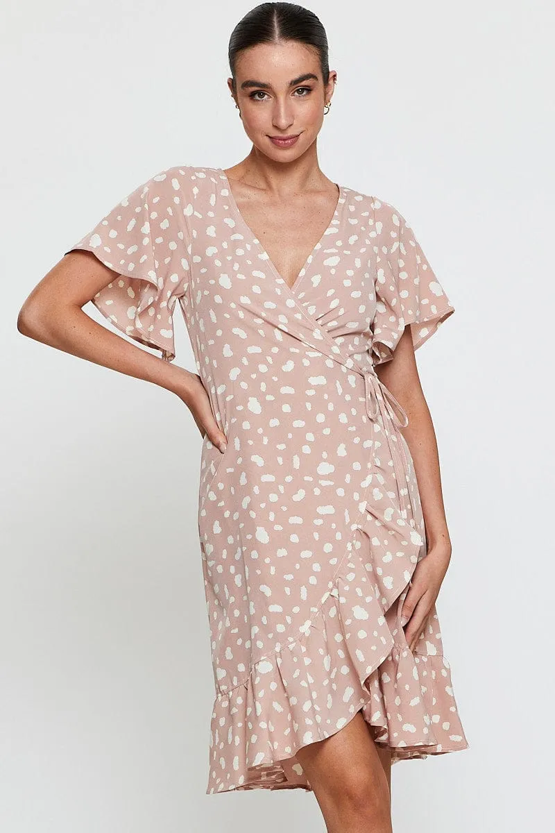 Geo Print Wrap Dress Short Sleeve Ruffle Hem sold by Ally Fashion product image thumbnail 3