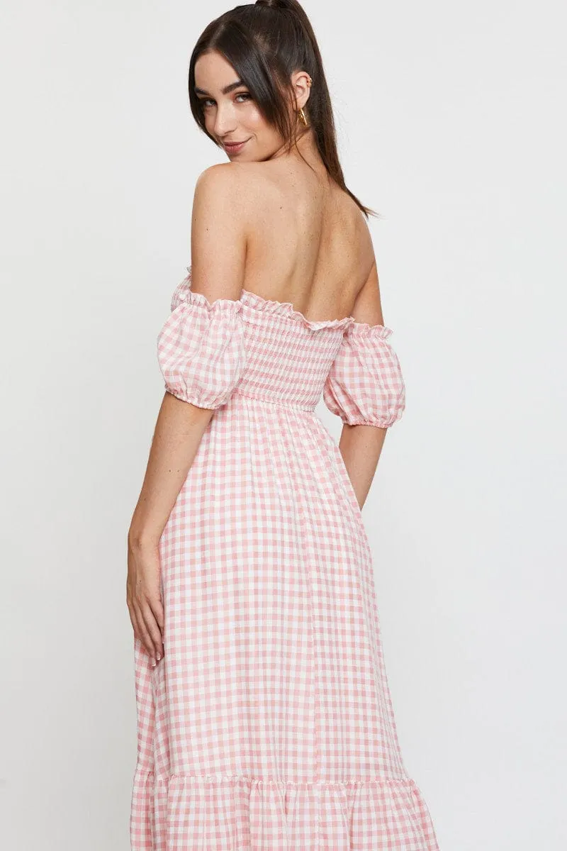 Check Midi Dress Off Shoulder Short Sleeve sold by Ally Fashion product image thumbnail 2