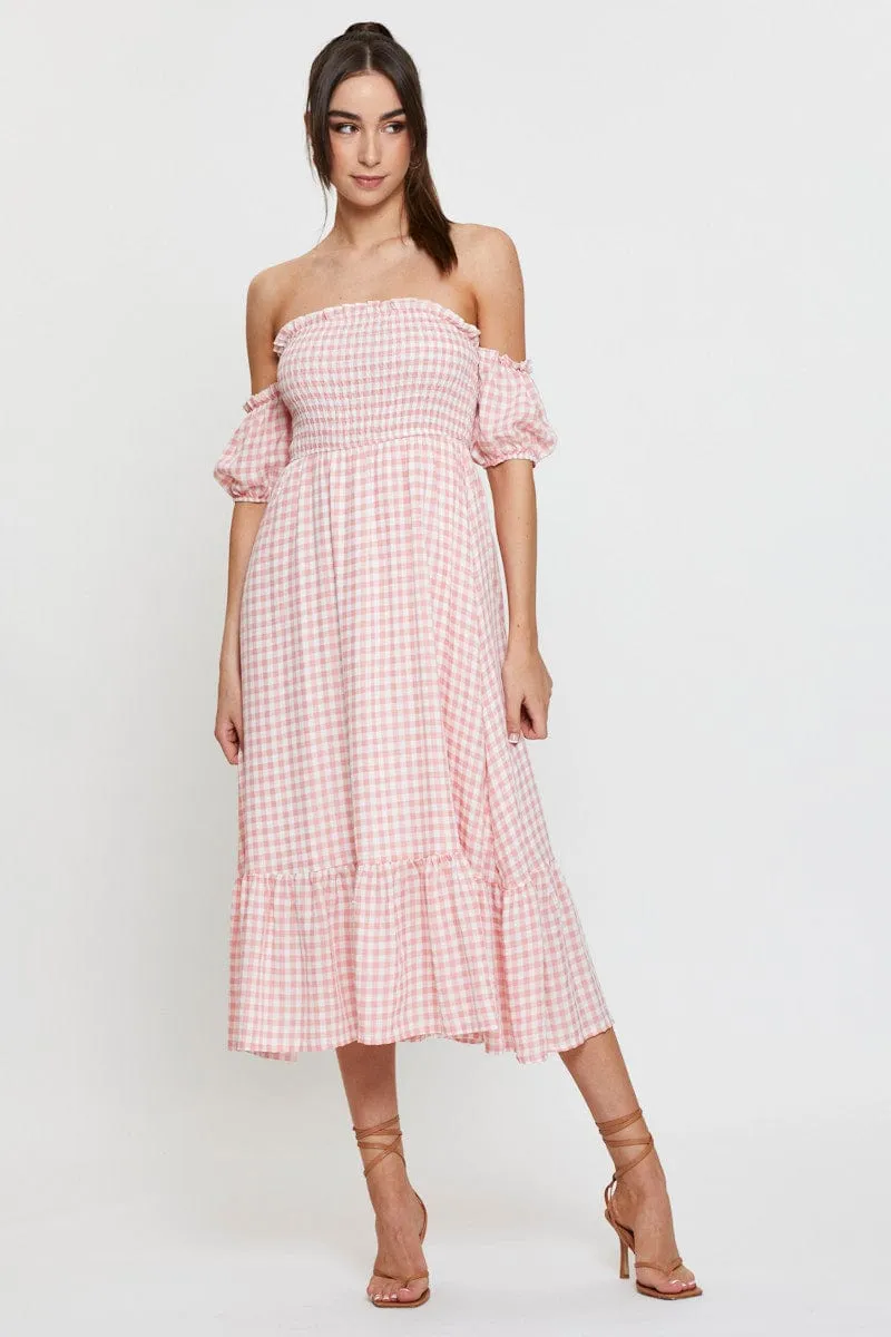 Check Midi Dress Off Shoulder Short Sleeve sold by Ally Fashion product image thumbnail 3