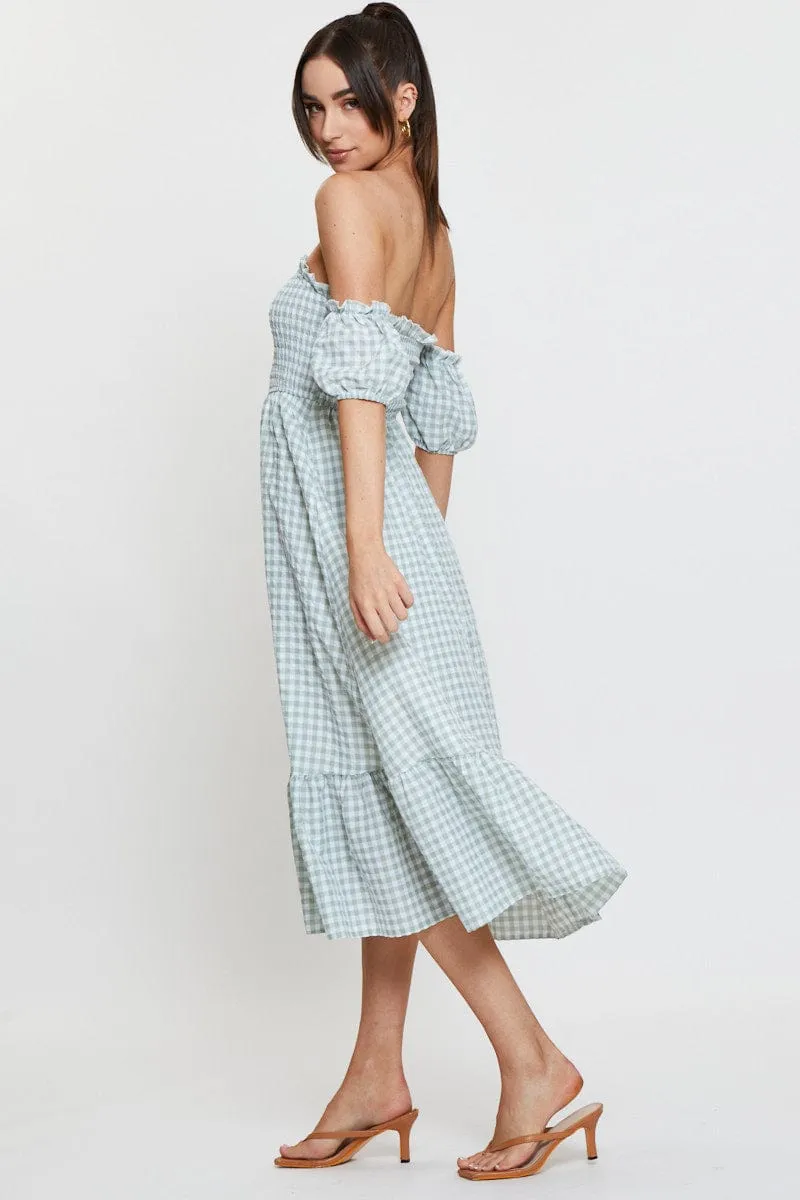 Check Midi Dress Off Shoulder Short Sleeve sold by Ally Fashion product image thumbnail 5