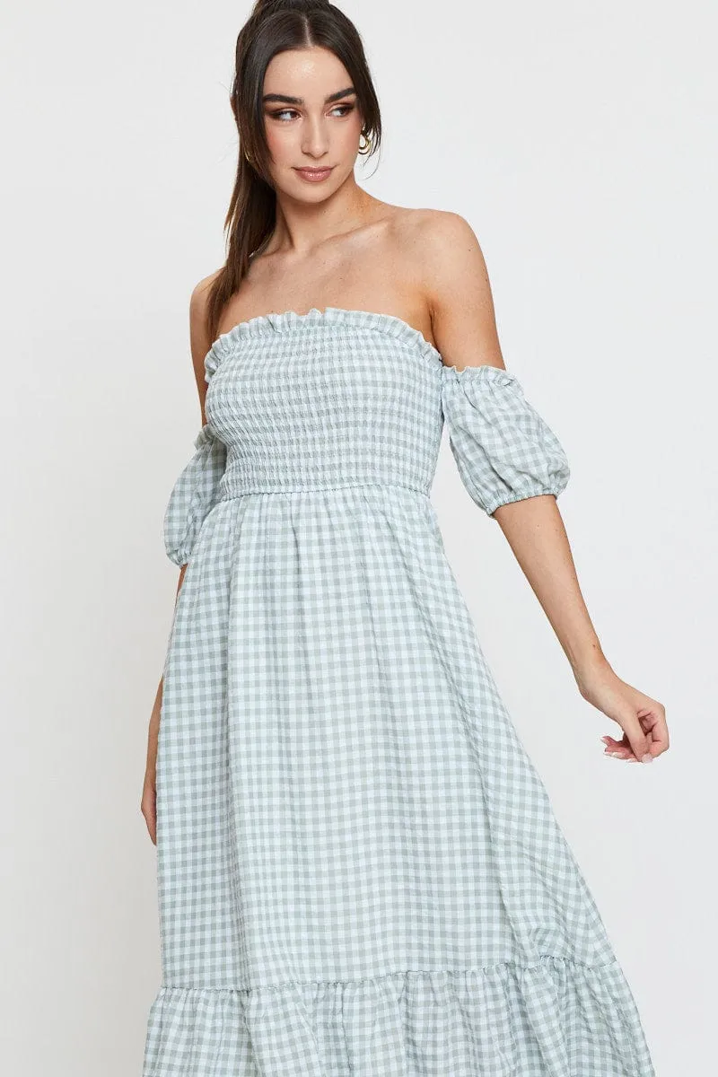Check Midi Dress Off Shoulder Short Sleeve sold by Ally Fashion product image thumbnail 2