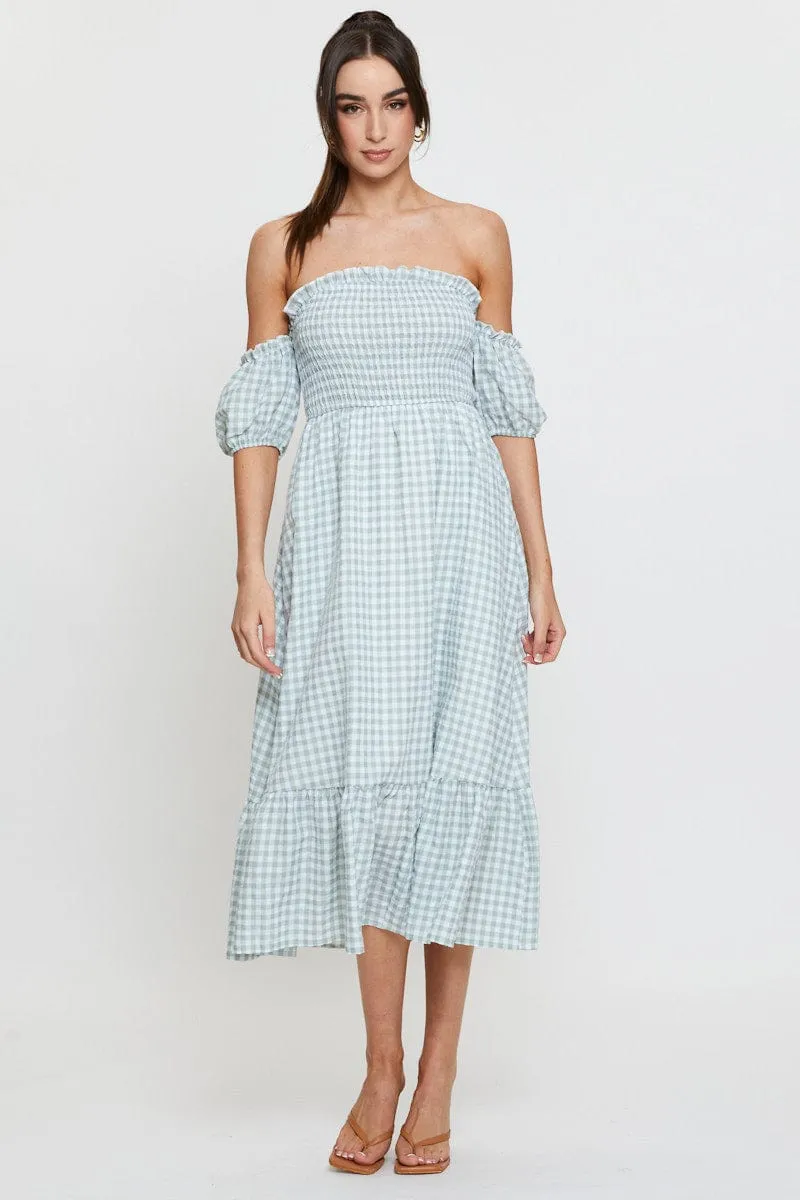 Check Midi Dress Off Shoulder Short Sleeve sold by Ally Fashion product image thumbnail 3
