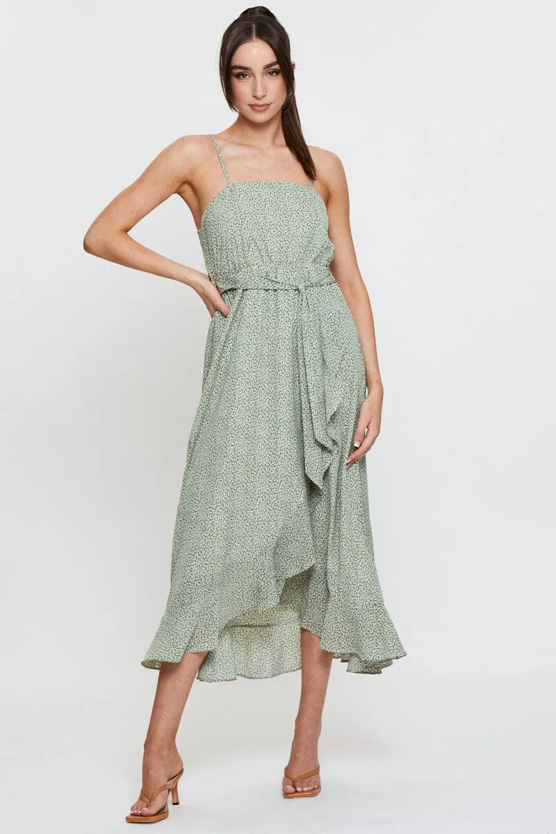 Geo Print Midi Dress Sleeveless Ruffle Hem sold by Ally Fashion