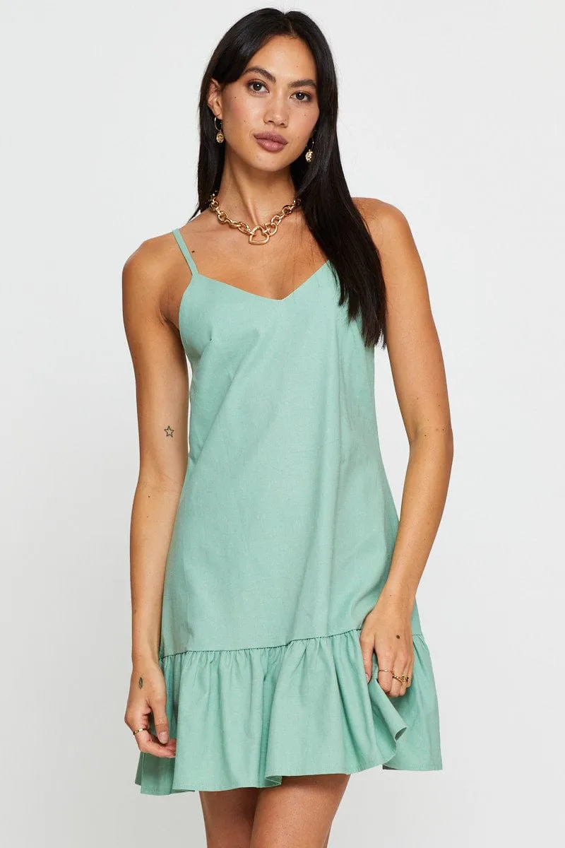 Green A Line Dress Mini V Neck sold by Ally Fashion product image thumbnail 3