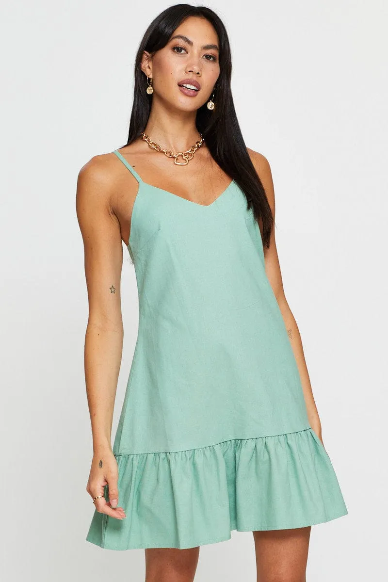 Green A Line Dress Mini V Neck sold by Ally Fashion