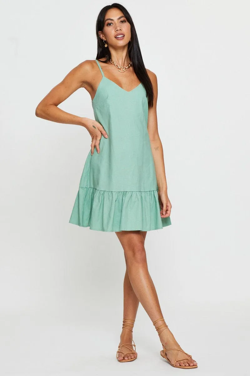 Green A Line Dress Mini V Neck sold by Ally Fashion product image thumbnail 2
