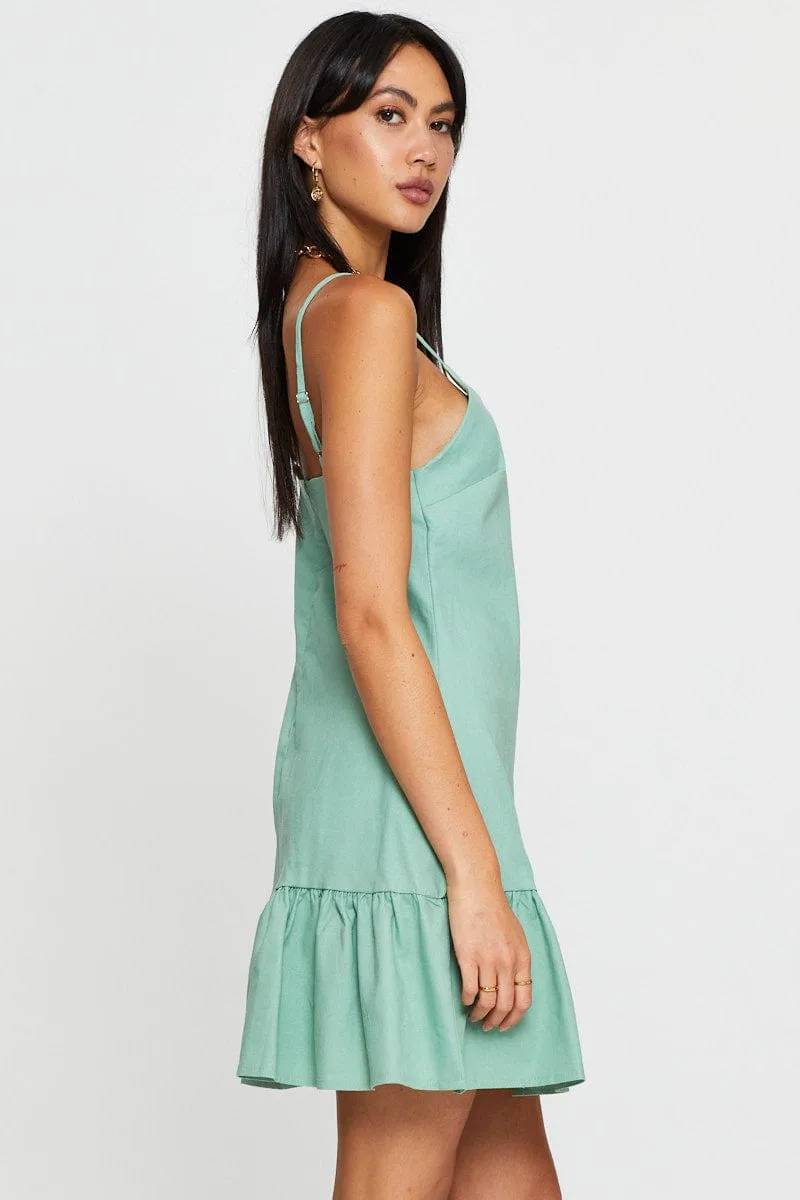 Green A Line Dress Mini V Neck sold by Ally Fashion product image thumbnail 4