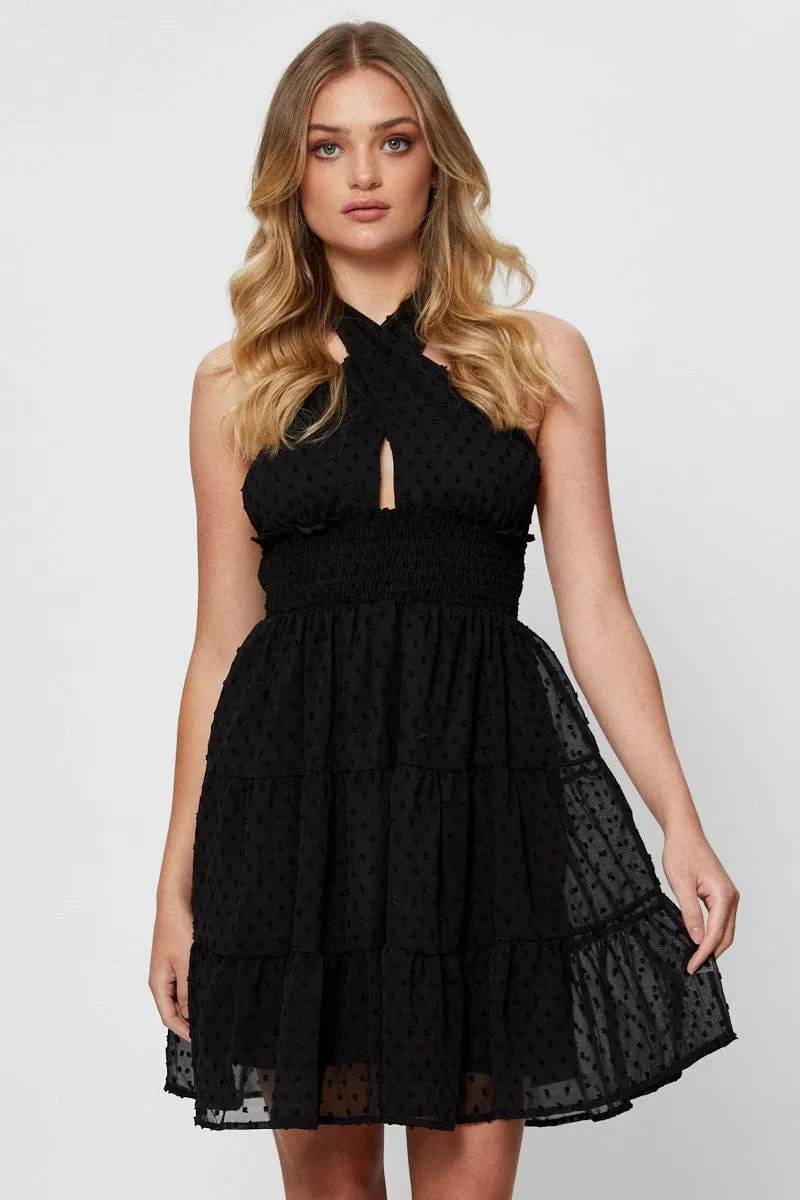 Black Fit And Flare Dress Sleeveless Halter Neck sold by Ally Fashion