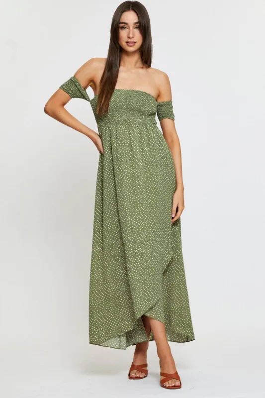 Geo Print Maxi Dress Off Shoulder made by Ally Fashion