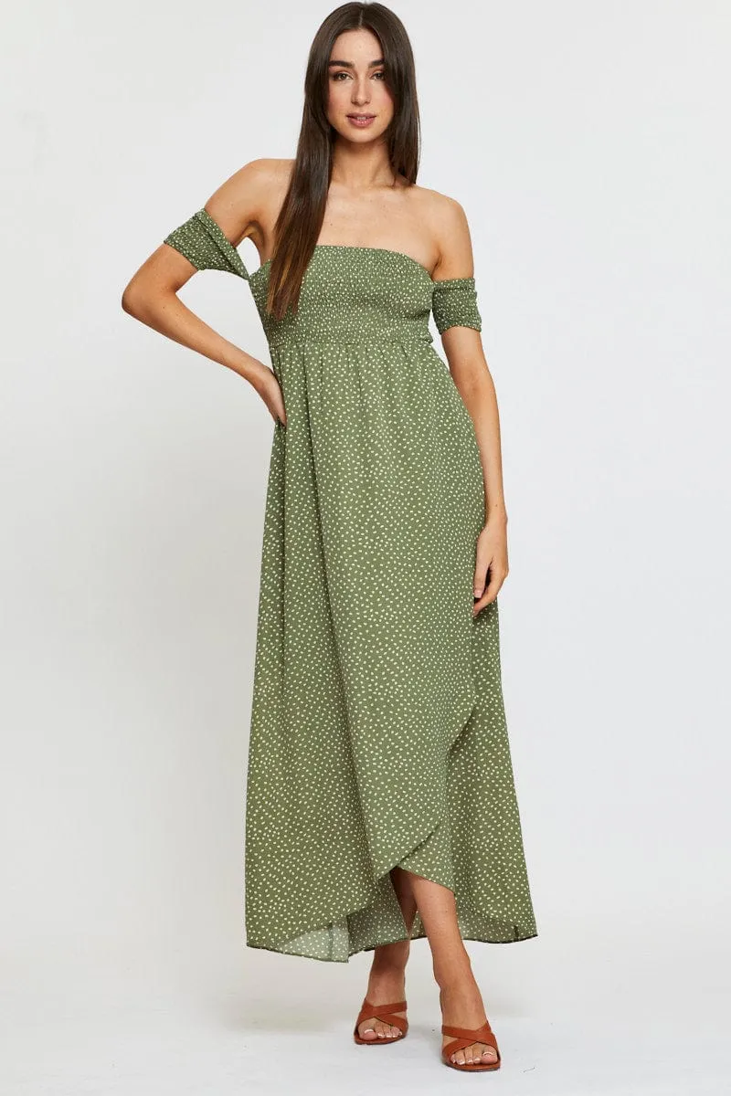 Geo Print Maxi Dress Off Shoulder sold by Ally Fashion