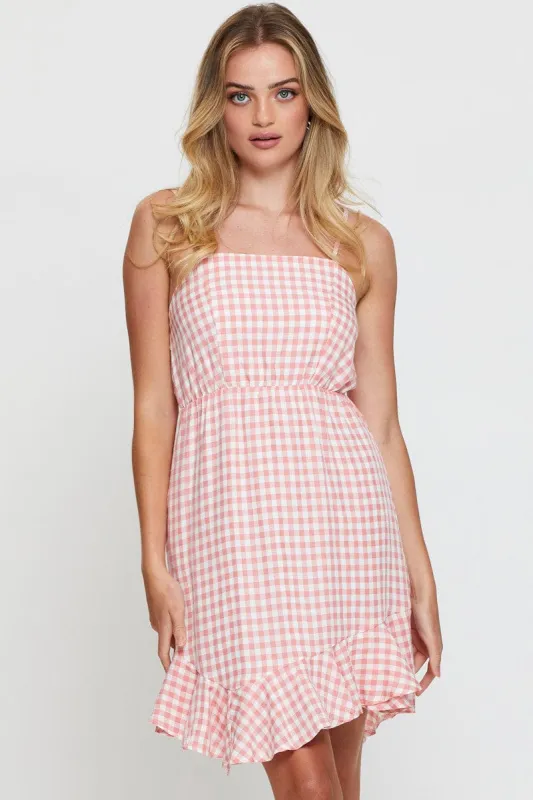 Check Mini Dress Sleeveless Square Neck sold by Ally Fashion