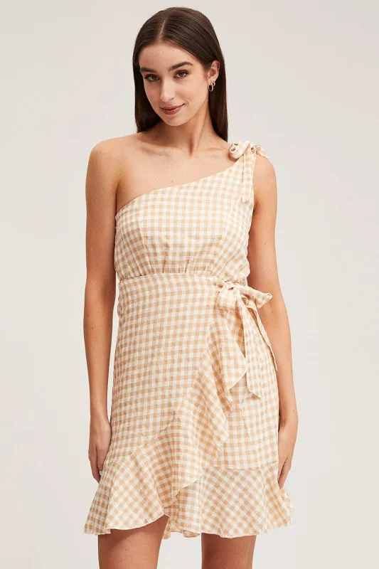 Check Wrap Dress One Shoulder Sleeveless sold by Ally Fashion