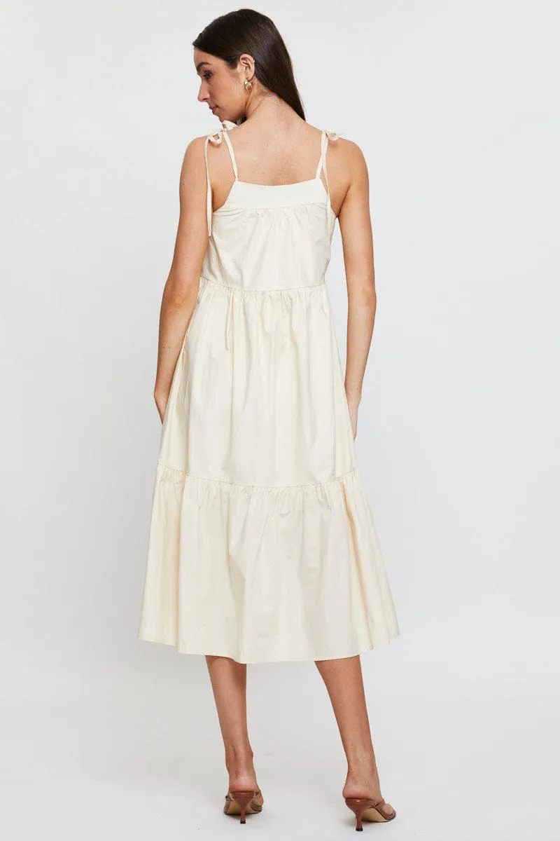 Beige Midi Dress Sleeveless Tie Shoulder sold by Ally Fashion product image thumbnail 5