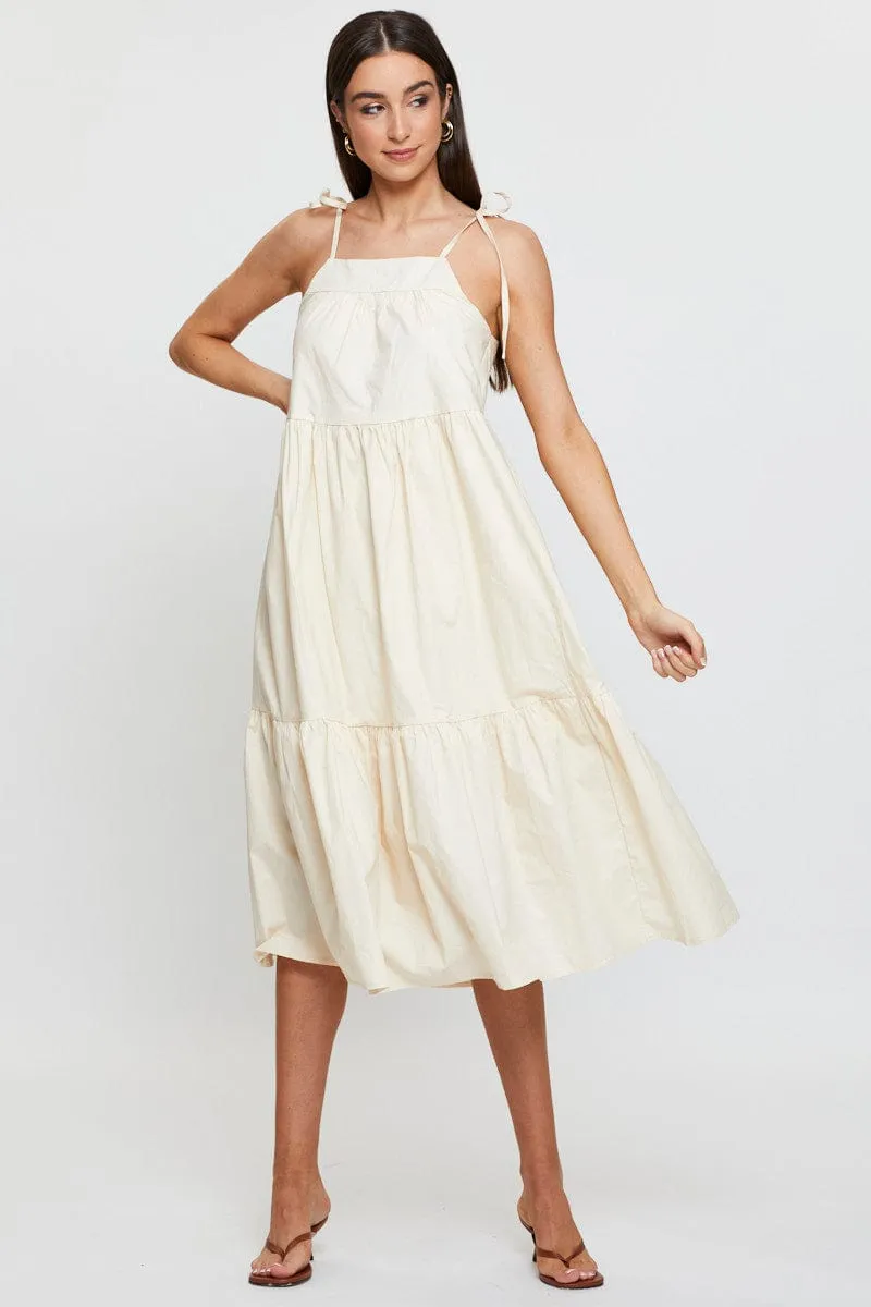 Beige Midi Dress Sleeveless Tie Shoulder sold by Ally Fashion product image thumbnail 3