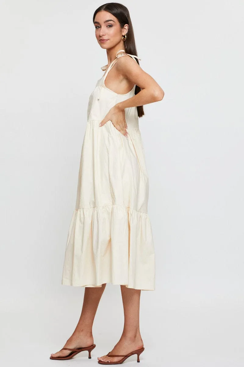 Beige Midi Dress Sleeveless Tie Shoulder sold by Ally Fashion product image thumbnail 4