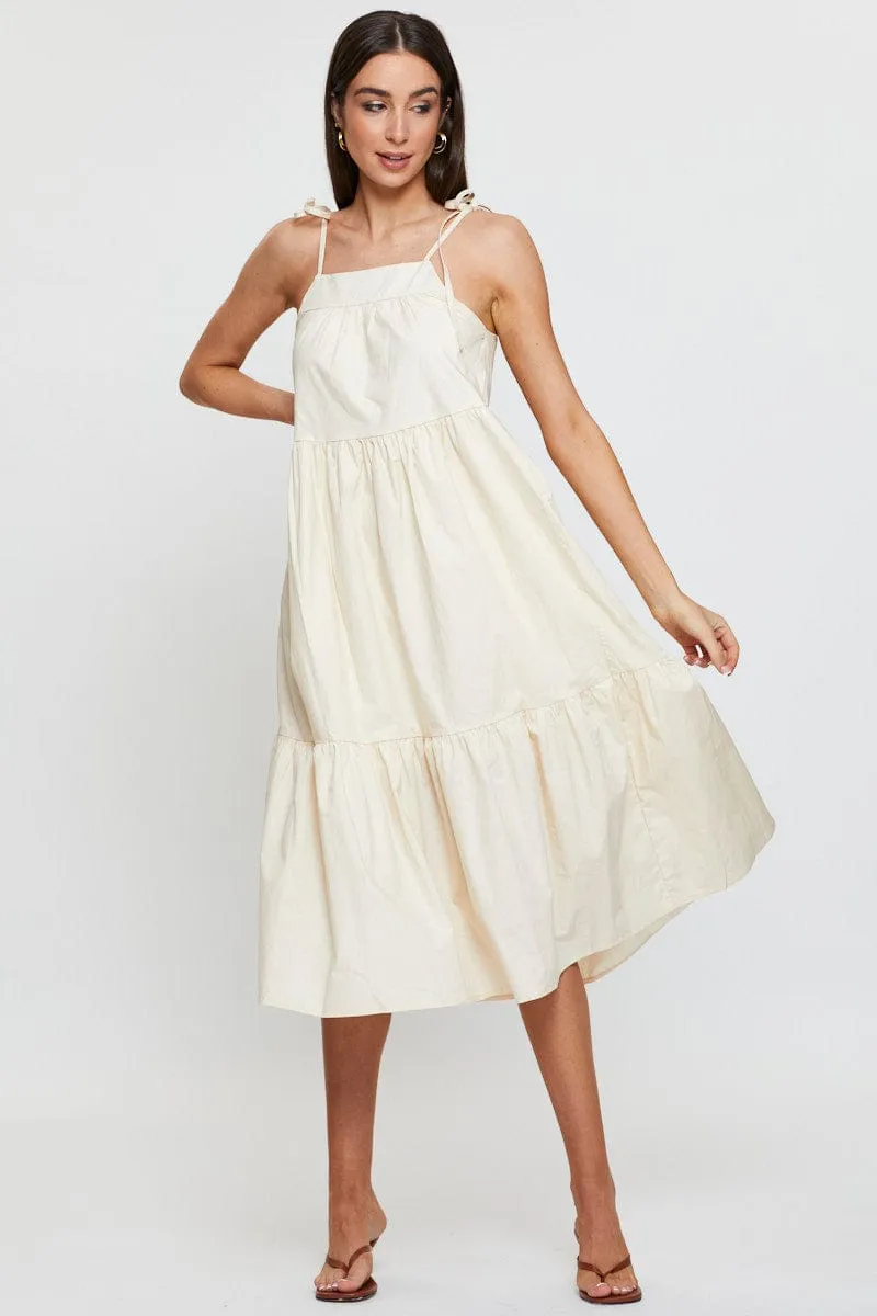 Beige Midi Dress Sleeveless Tie Shoulder sold by Ally Fashion product image thumbnail 2