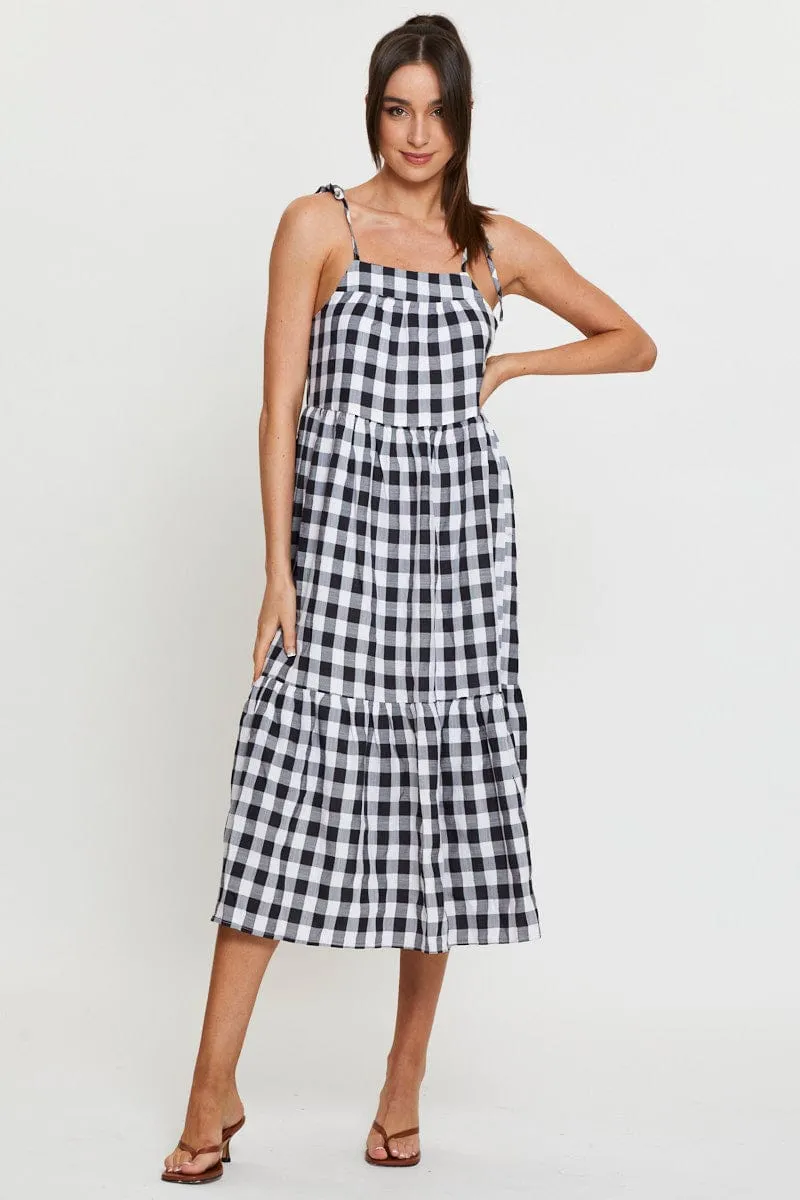 Check Midi Dress Sleeveless Tie Shoulder sold by Ally Fashion