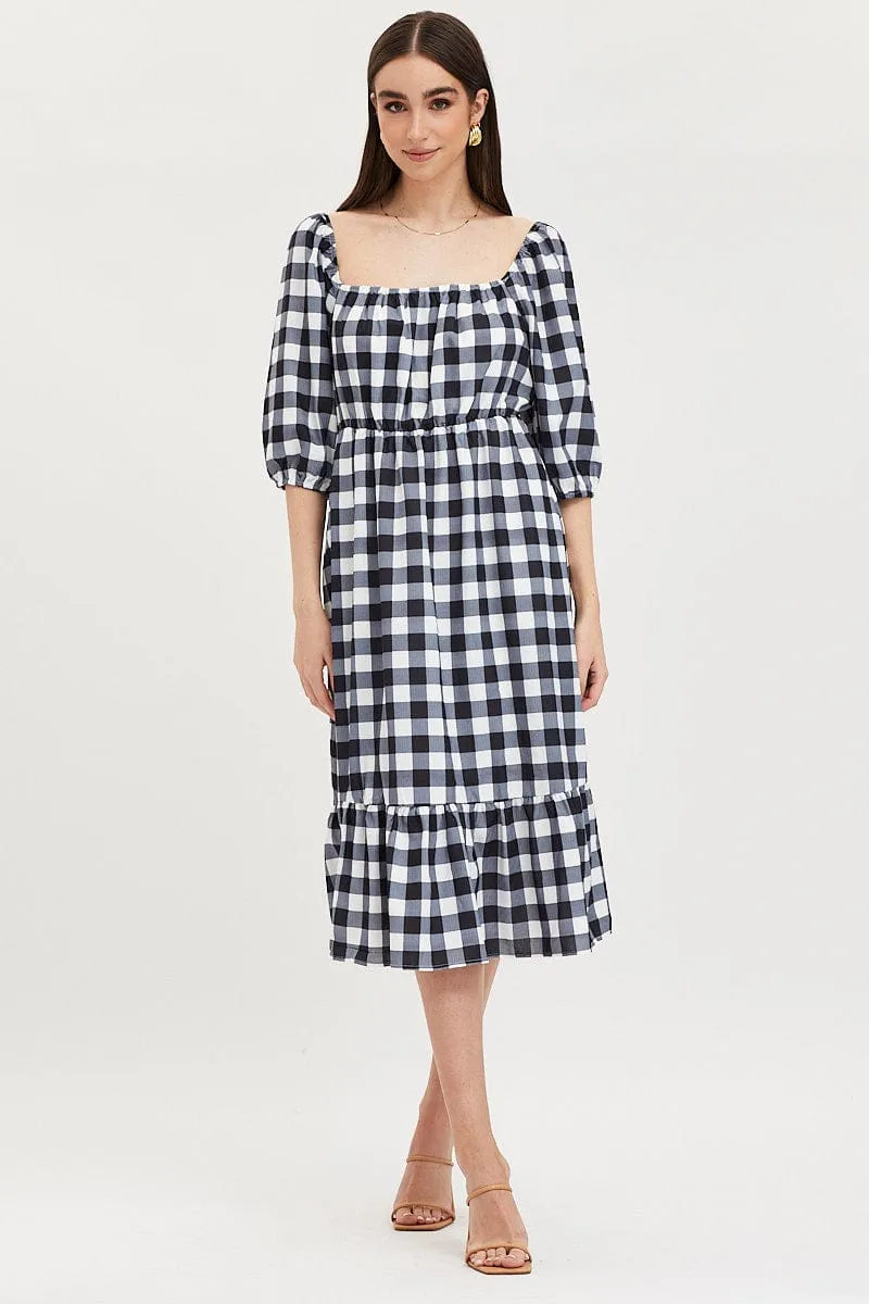 Check Midi Dress Puff Sleeve sold by Ally Fashion product image thumbnail 3