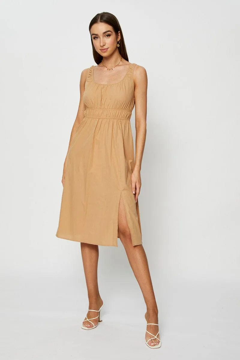Beige Midi Dress Sleeveless sold by Ally Fashion