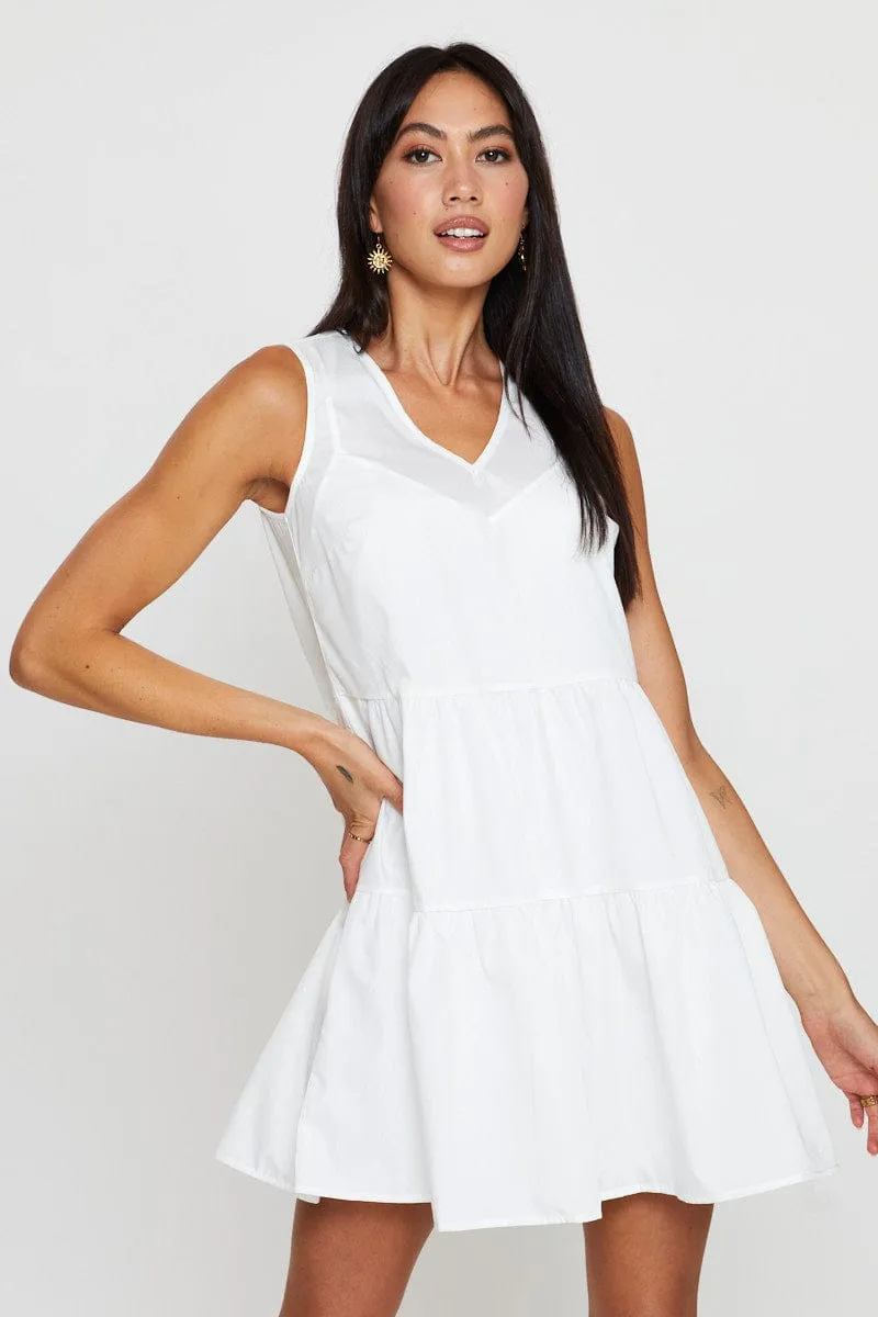 White A Line Dress Mini V Neck sold by Ally Fashion