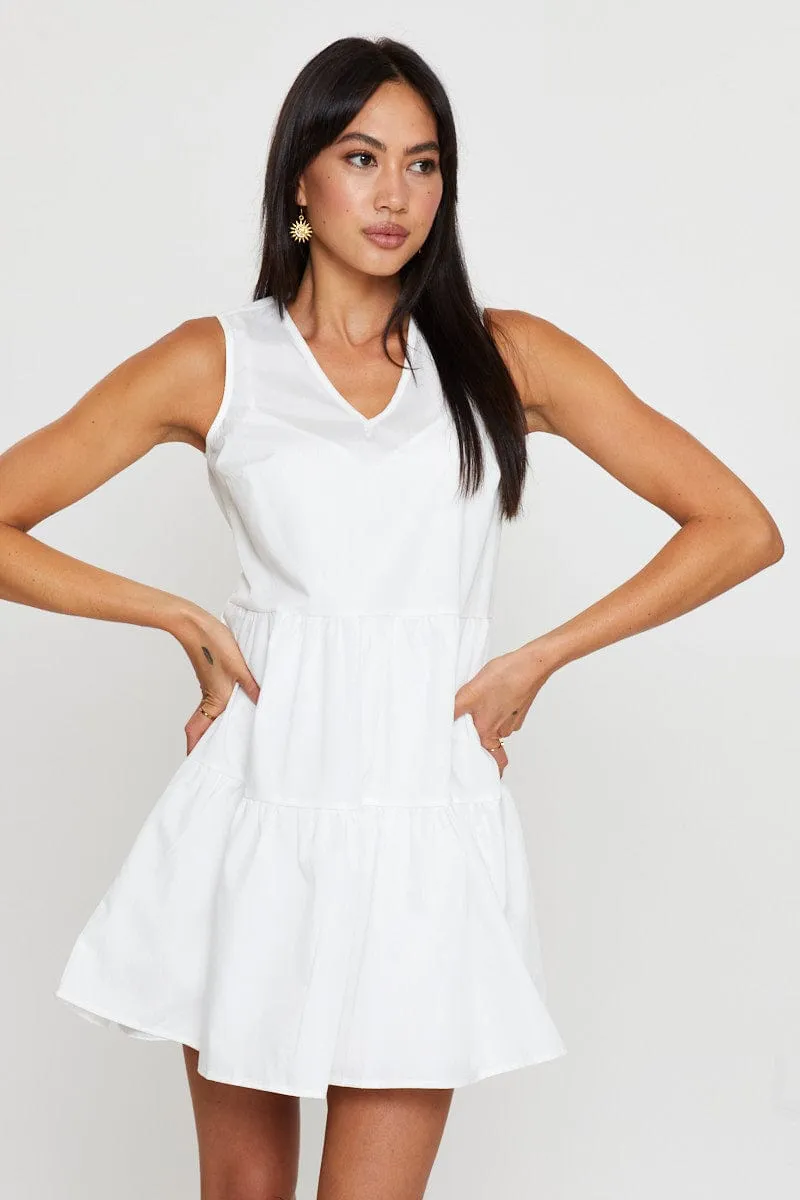 White A Line Dress Mini V Neck sold by Ally Fashion product image thumbnail 3