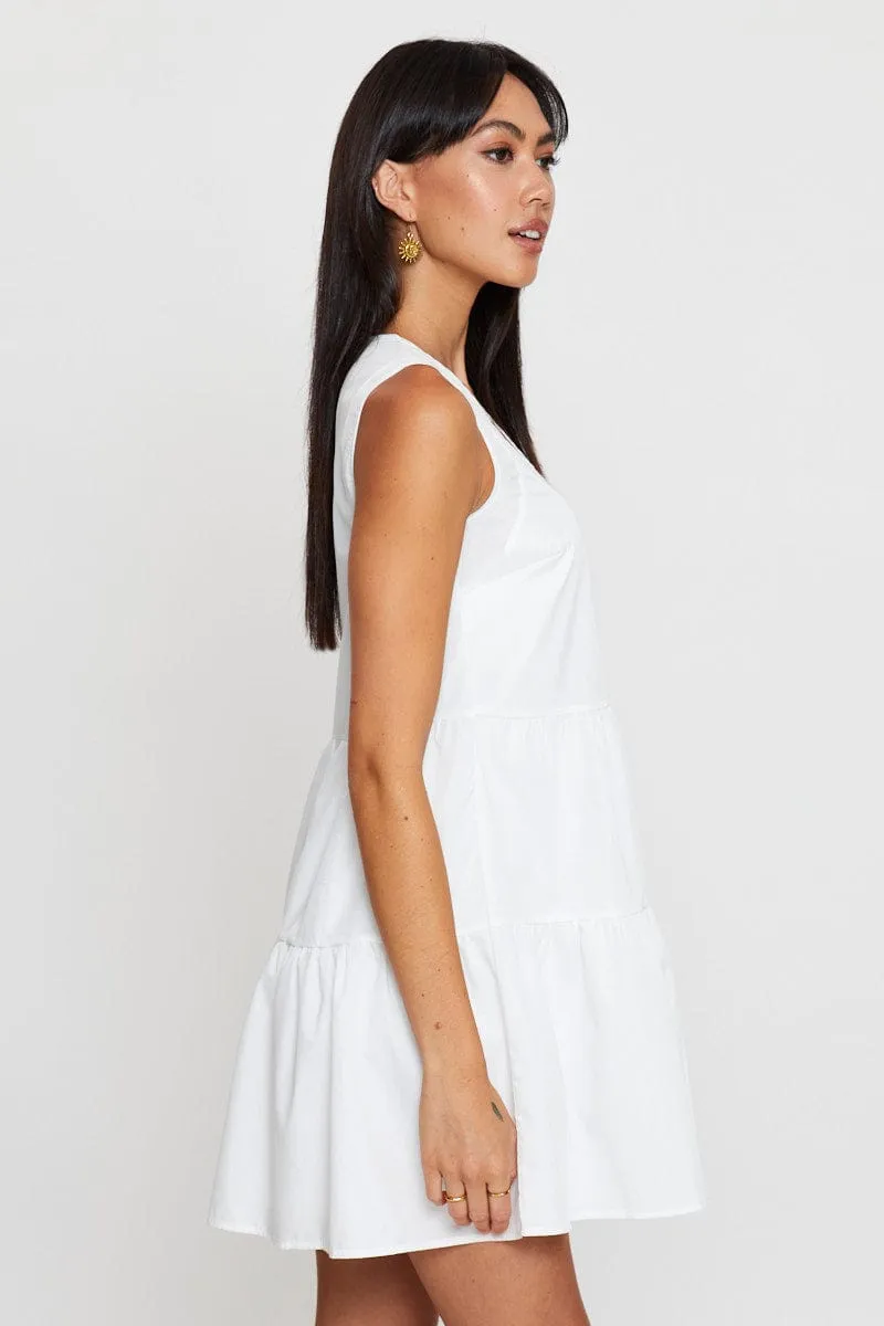 White A Line Dress Mini V Neck sold by Ally Fashion product image thumbnail 4