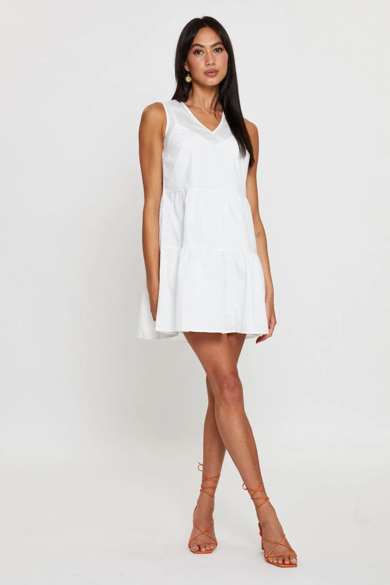 White A Line Dress Mini V Neck sold by Ally Fashion product image thumbnail 2