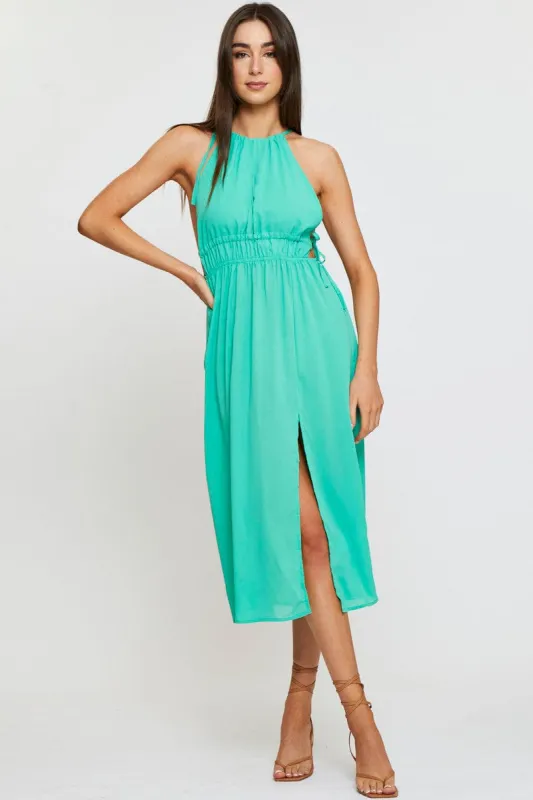 Green Midi Dress Sleeveless Front Split sold by Ally Fashion