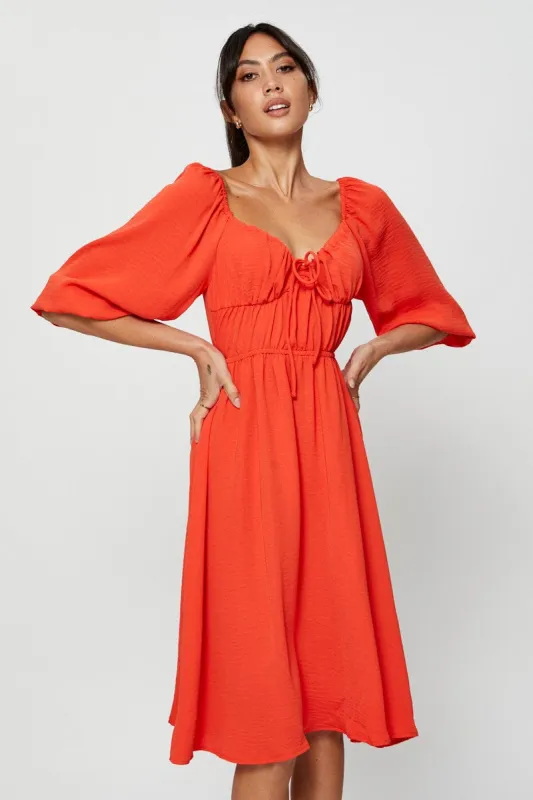 Red Midi Dress Short Sleeve Sweetheart Neckline sold by Ally Fashion