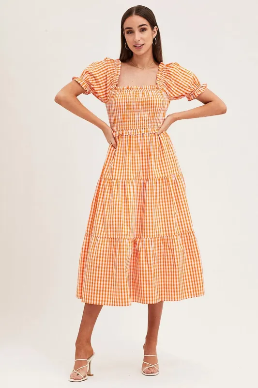 Check Short Sleeve Shirred Midi Dress sold by Ally Fashion
